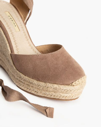 Taupe Suede Espadrille Wedge Tie Ankle