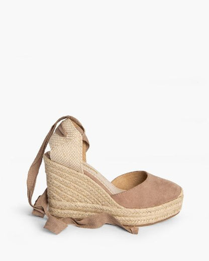 Taupe Suede Espadrille Wedge Tie Ankle