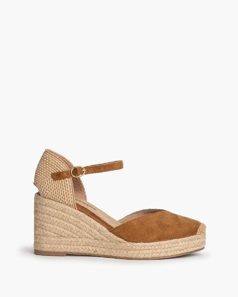 Camel Espadrille Wedge Sandals with Ankle Strap