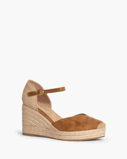 Camel Espadrille Wedge Sandals with Ankle Strap
