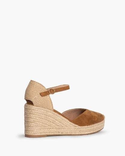 Camel Espadrille Wedge Sandals with Ankle Strap