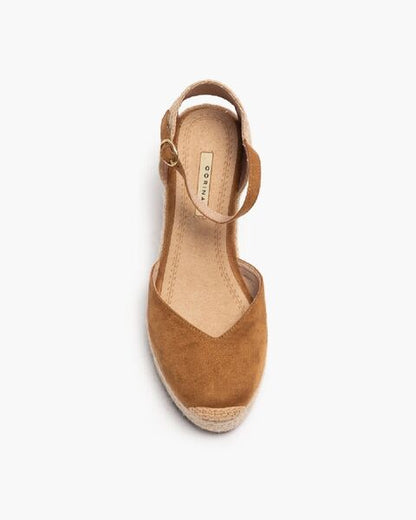 Camel Espadrille Wedge Sandals with Ankle Strap