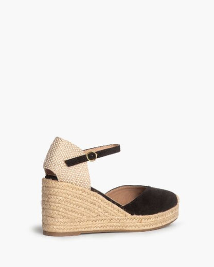 Black Suede Espadrille Wedge with Ankle Strap