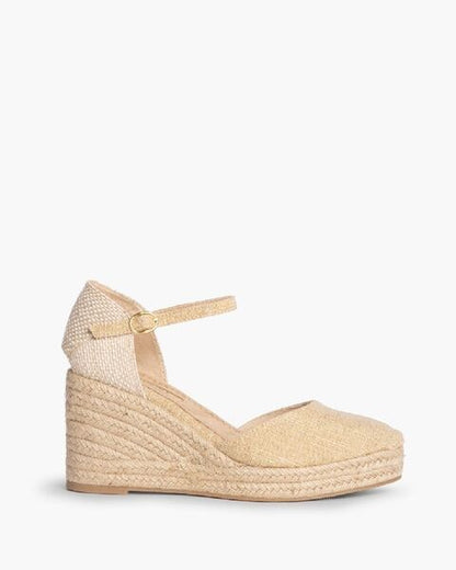 Natural Textured Wedge Espadrille with Ankle Strap