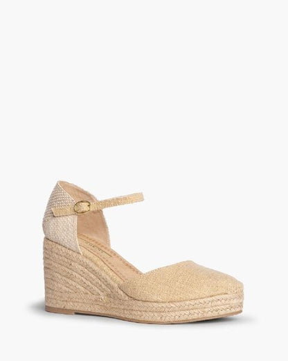 Natural Textured Wedge Espadrille with Ankle Strap