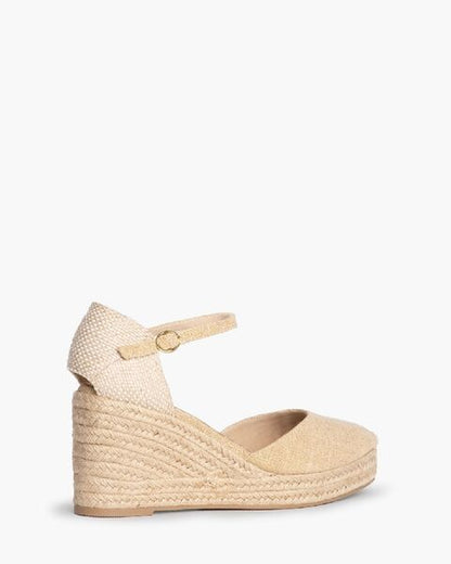Natural Textured Wedge Espadrille with Ankle Strap