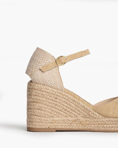 Natural Textured Wedge Espadrille with Ankle Strap