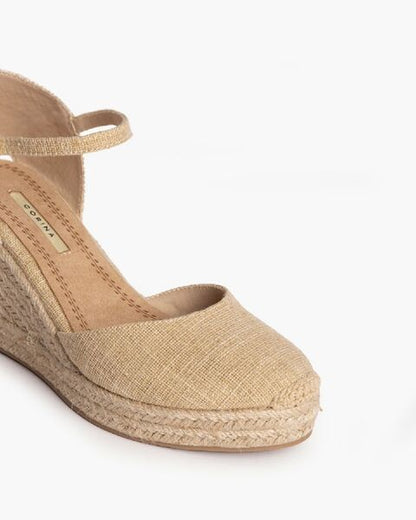 Natural Textured Wedge Espadrille with Ankle Strap