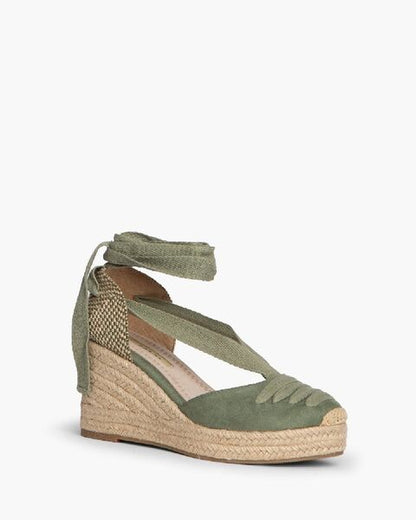 Green Canvas Espadrille Wedge with Ankle Ties