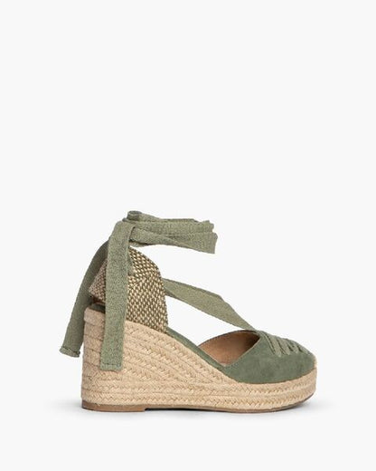 Green Canvas Espadrille Wedge with Ankle Ties