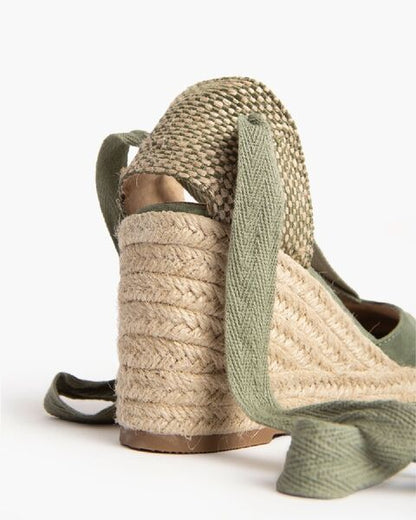 Green Canvas Espadrille Wedge with Ankle Ties