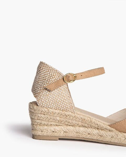 Beige Espadrille Wedges with Ankle Strap