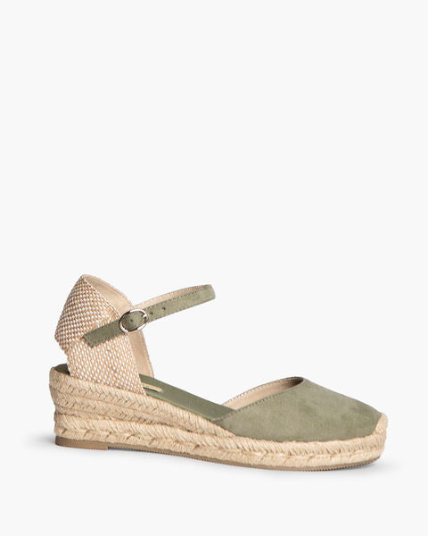 Olive Suede Espadrille Wedge with Ankle Strap