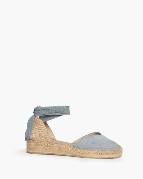Sky Blue Fabric Espadrille with Ankle Tie