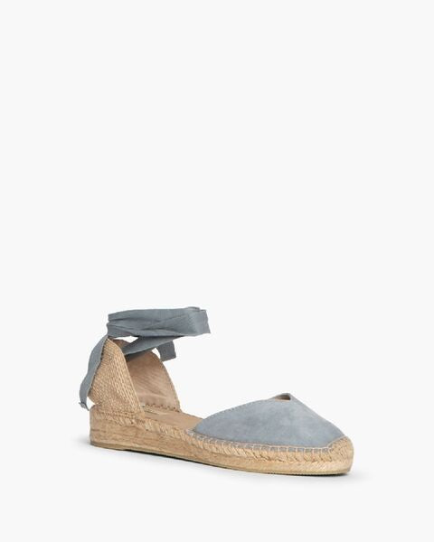 Sky Blue Fabric Espadrille with Ankle Tie