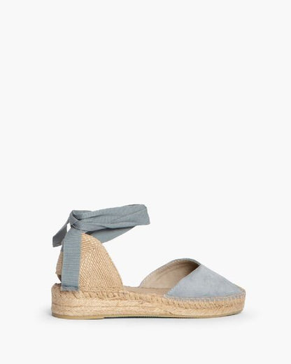 Sky Blue Fabric Espadrille with Ankle Tie