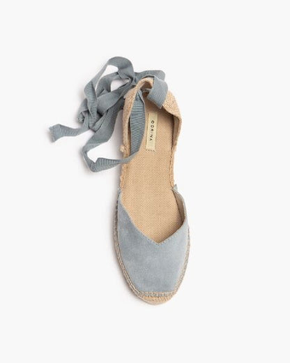Sky Blue Fabric Espadrille with Ankle Tie