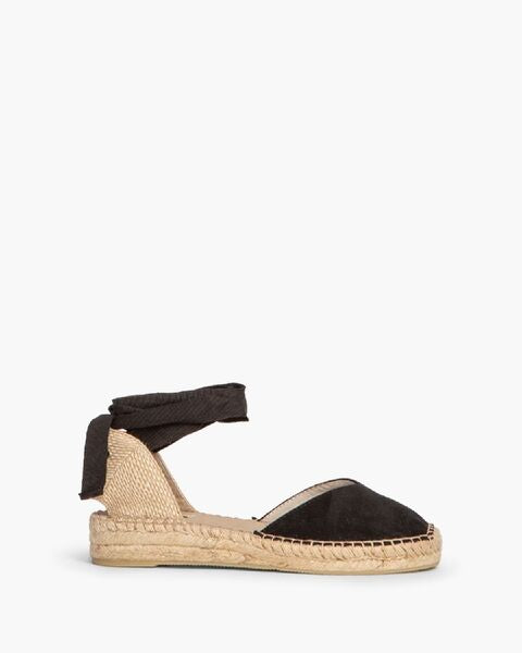 Black Tie-Up Espadrille Sandals with Woven Sole