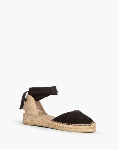 Black Tie-Up Espadrille Sandals with Woven Sole
