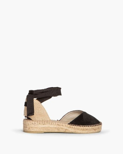 Black Tie-Up Espadrille Sandals with Woven Sole