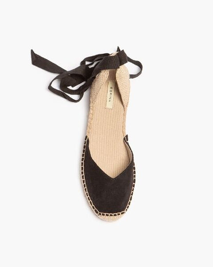 Black Tie-Up Espadrille Sandals with Woven Sole