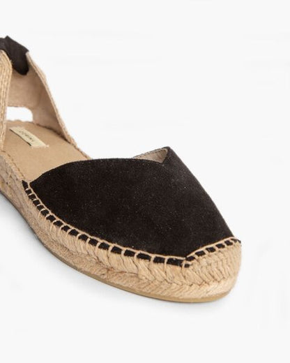 Black Tie-Up Espadrille Sandals with Woven Sole