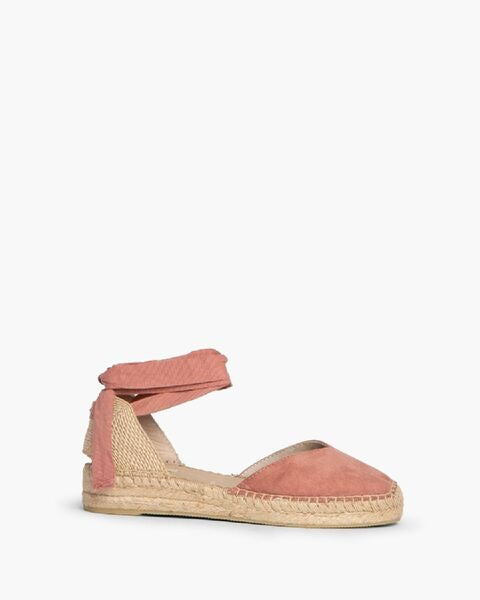 Coral Fabric Ankle-Tie Espadrilles