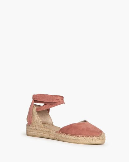 Coral Fabric Ankle-Tie Espadrilles