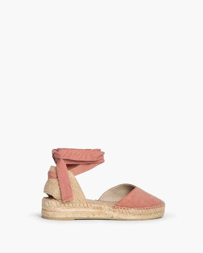 Coral Fabric Ankle-Tie Espadrilles