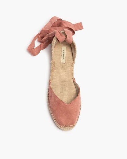 Coral Fabric Ankle-Tie Espadrilles