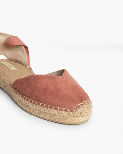 Coral Fabric Ankle-Tie Espadrilles