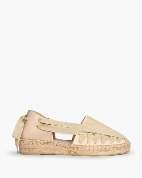 Beige Espadrille Flat with Ribbon Accents