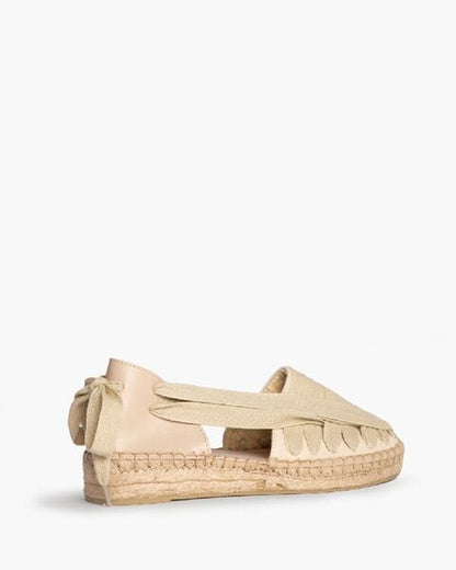 Beige Espadrille Flat with Ribbon Accents