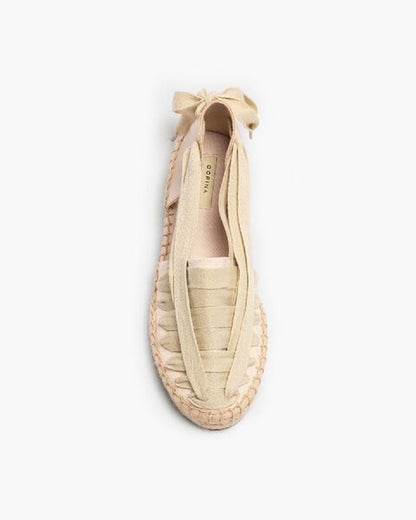 Beige Espadrille Flat with Ribbon Accents