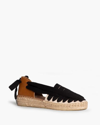 Two-Tone Espadrille Sandals with Ribbon Detail