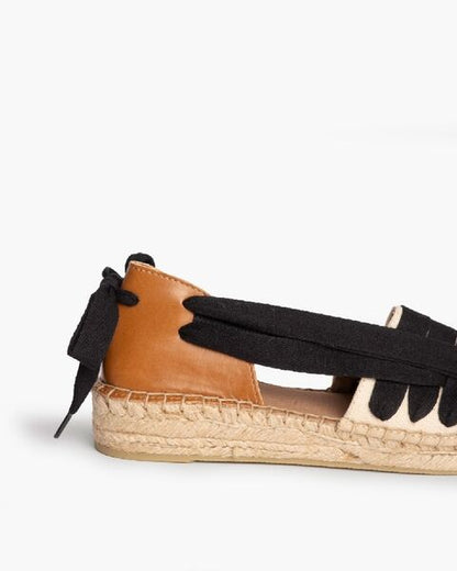 Two-Tone Espadrille Sandals with Ribbon Detail