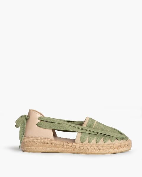 Green Textured Espadrille Sandals with Tie Detail