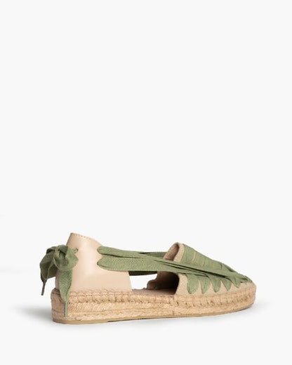 Green Textured Espadrille Sandals with Tie Detail