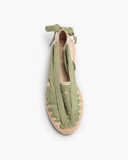 Green Textured Espadrille Sandals with Tie Detail