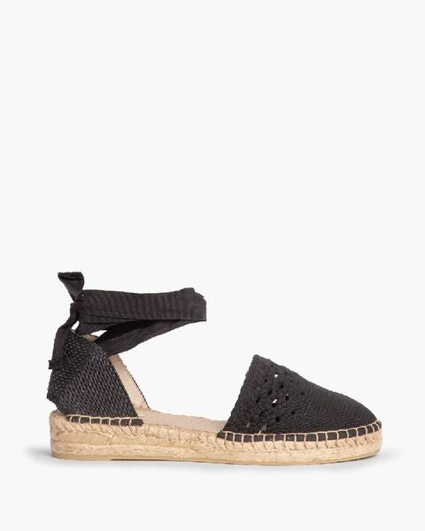 Black Woven Espadrille with Ankle Tie
