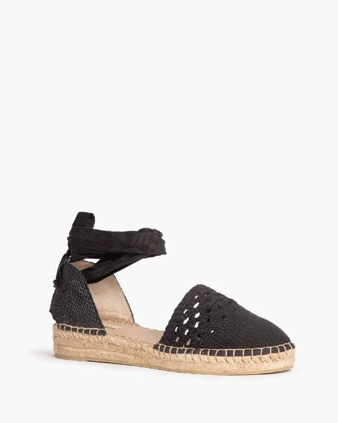 Black Woven Espadrille with Ankle Tie