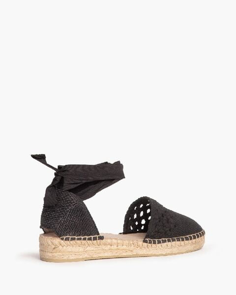 Black Woven Espadrille with Ankle Tie