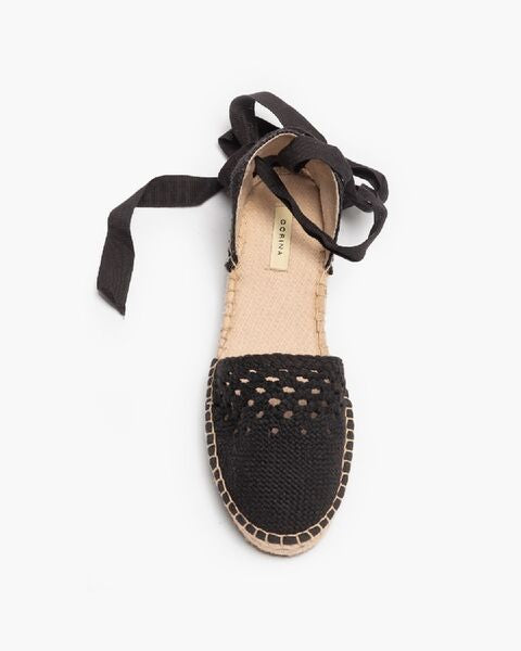 Black Woven Espadrille with Ankle Tie