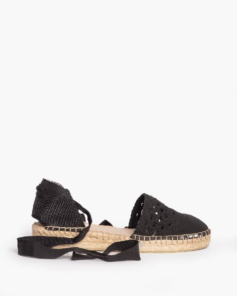 Black Woven Espadrille with Ankle Tie