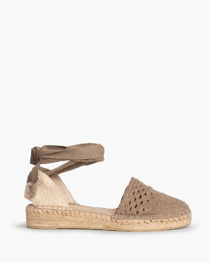 Beige Braided Espadrille Flats with Ankle Ties