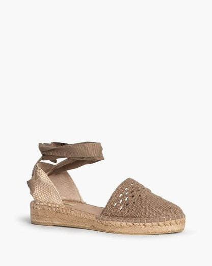 Beige Braided Espadrille Flats with Ankle Ties