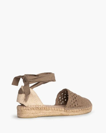 Beige Braided Espadrille Flats with Ankle Ties