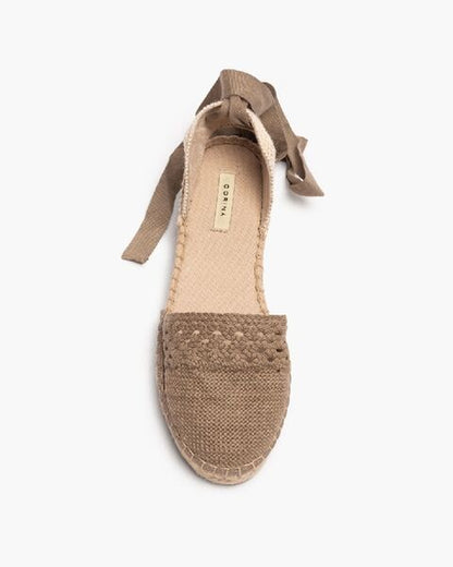 Beige Braided Espadrille Flats with Ankle Ties