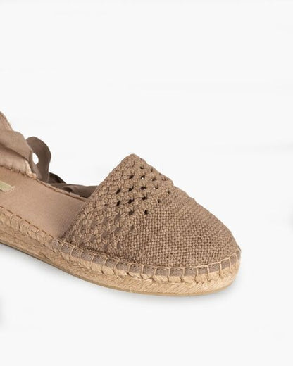 Beige Braided Espadrille Flats with Ankle Ties