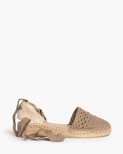Beige Braided Espadrille Flats with Ankle Ties